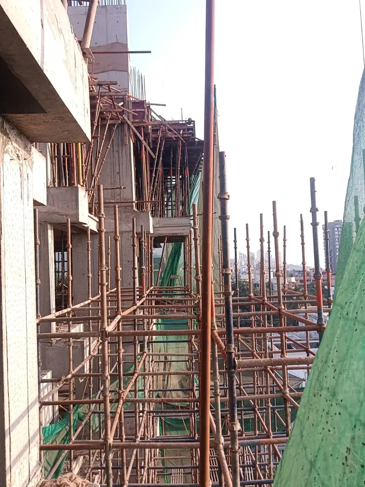 Scaffolding stairway and access structure at a construction site